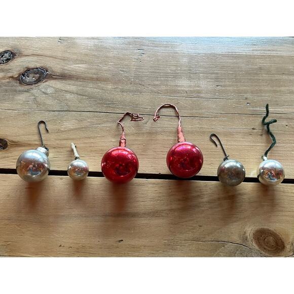 6 vintage mercury glass round Christmas ornaments. Pink/silver. Small. USA? - Picture 2 of 4